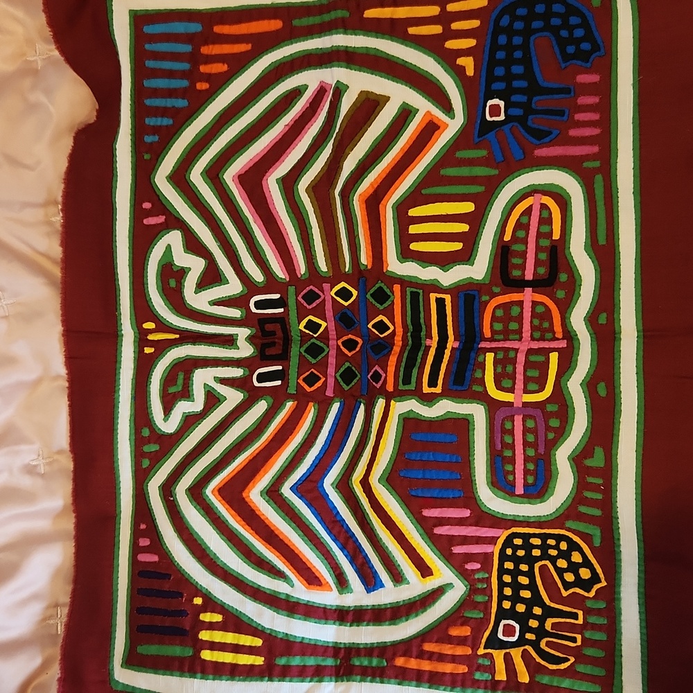 Reverse applique mola Ethnic fabric red